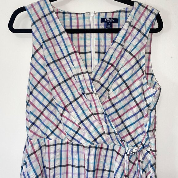 Chaps Womens Size 14 Sleeveless Plaid Wrap Dress Multicolor 100% Cotton - Picture 2 of 7
